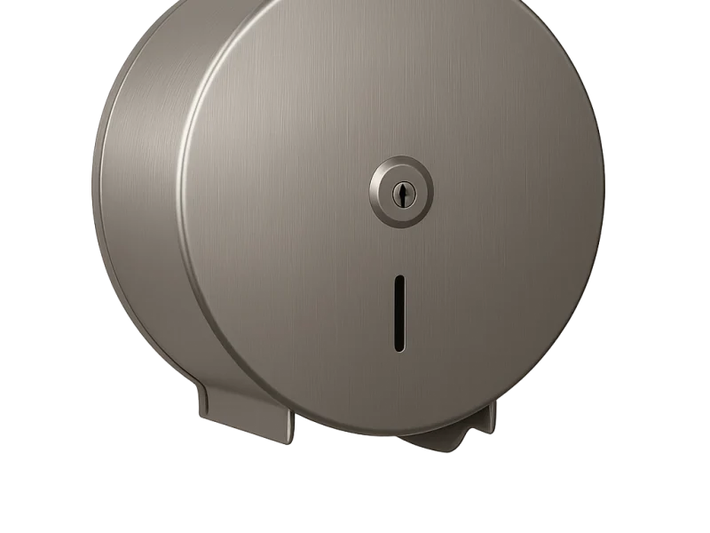 toilet roll dispensers Rugby - Brushed chrome jumbo toilet roll dispenser with sleek circular design and lockable front cover